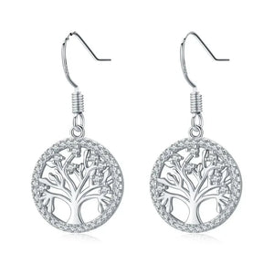 Boucles d'Oreilles Pendantes Arbre de Vie Zircons