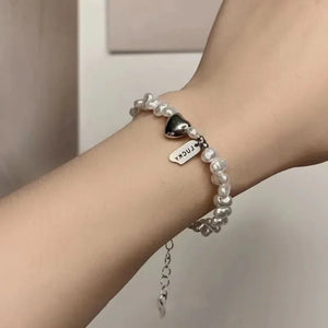 Bracelet Gourmette Femme en Perles avec Coeur