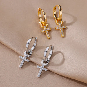 Boucles D'Oreilles Croix Femme Créoles argent