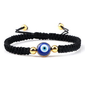 Bracelet Tresse Contre Mauvais Oeil Bleu noir et or