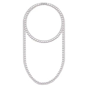 Long et Double Collier Femme en Perles Blanches