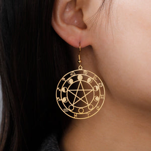 Boucles d'Oreilles Pentacle Pendantes Sorcellerie Wiccan Femme or