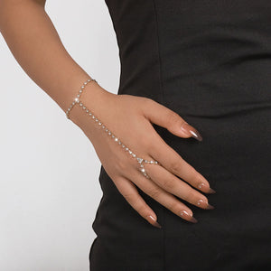 Bracelet de Main Strass Bijou Femme Chaîne Main & Doigt argent