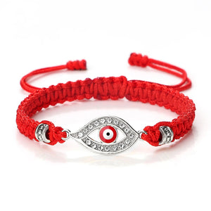 Bracelet Tressé Zircon Mauvais Oeil Turc rouge argent