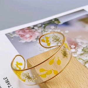 Bracelet Gourmette Fleur en Résine Transparente jaune a