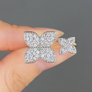 Set de 2 Bagues Anneau Fleur en Zircon argent