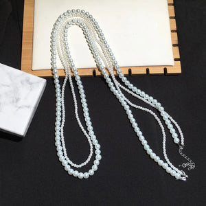 Long et Double Collier Femme en Perles Blanches