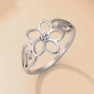 Bague Anneau Fleur à 5 Pétales et Zircon argent