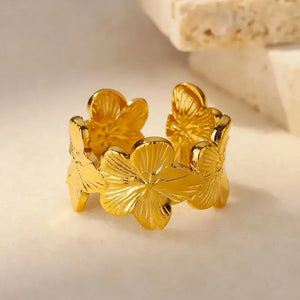 Grande Bague Anneau Fleurs à 5 Pétales Dorées