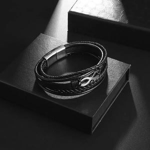 Bracelet Infini Cuir noir noir et argent