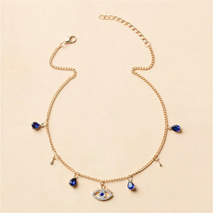 Collier Ras De Cou Avec Pendentif Mauvais Oeil Bleu Turc Strass Et Perles or