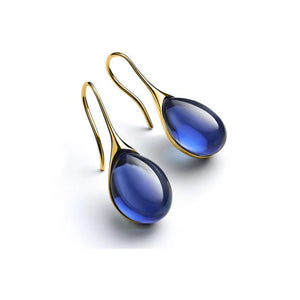 Boucles d'Oreilles Pendantes Goutte d'Eau de Couleur or et bleu nuit