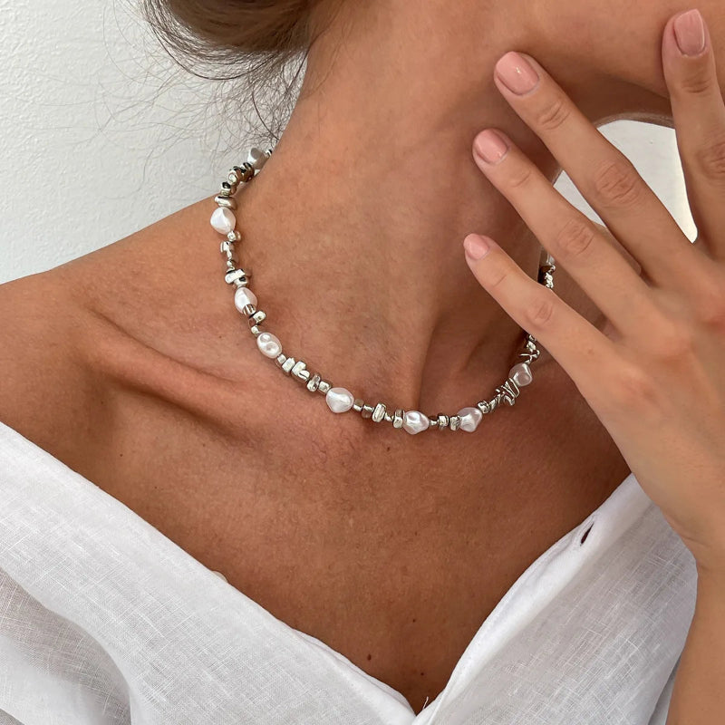 Collier Ras de Cou Perles pour Femme argent