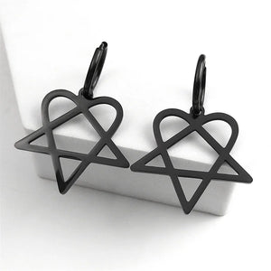 Boucles d'Oreilles Goth "Heartagram" Coeur Pentagram noir