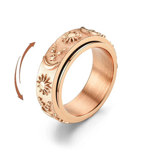 Bague Anneau Anti-Stress Tournant Lune et Soleil or rose