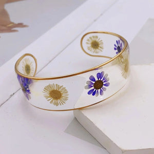 Bracelet Gourmette Fleur en Résine Transparente violet b