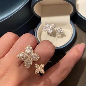 Set de 2 Bagues Anneau Fleur en Zircon or