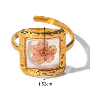 Grande Bague Anneau  Fleur dans Cadre Transparent