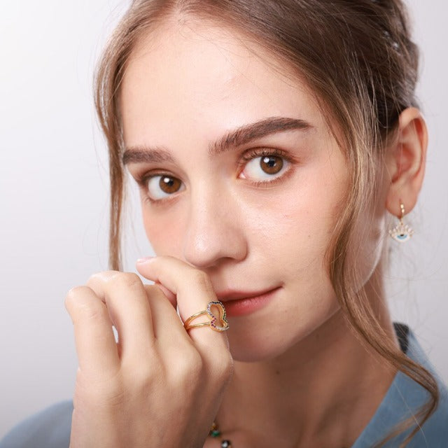 Bague Ajustable Visage En Acier Inoxydable Doré Ou Argenté - Forme Ovale - Sans Marque