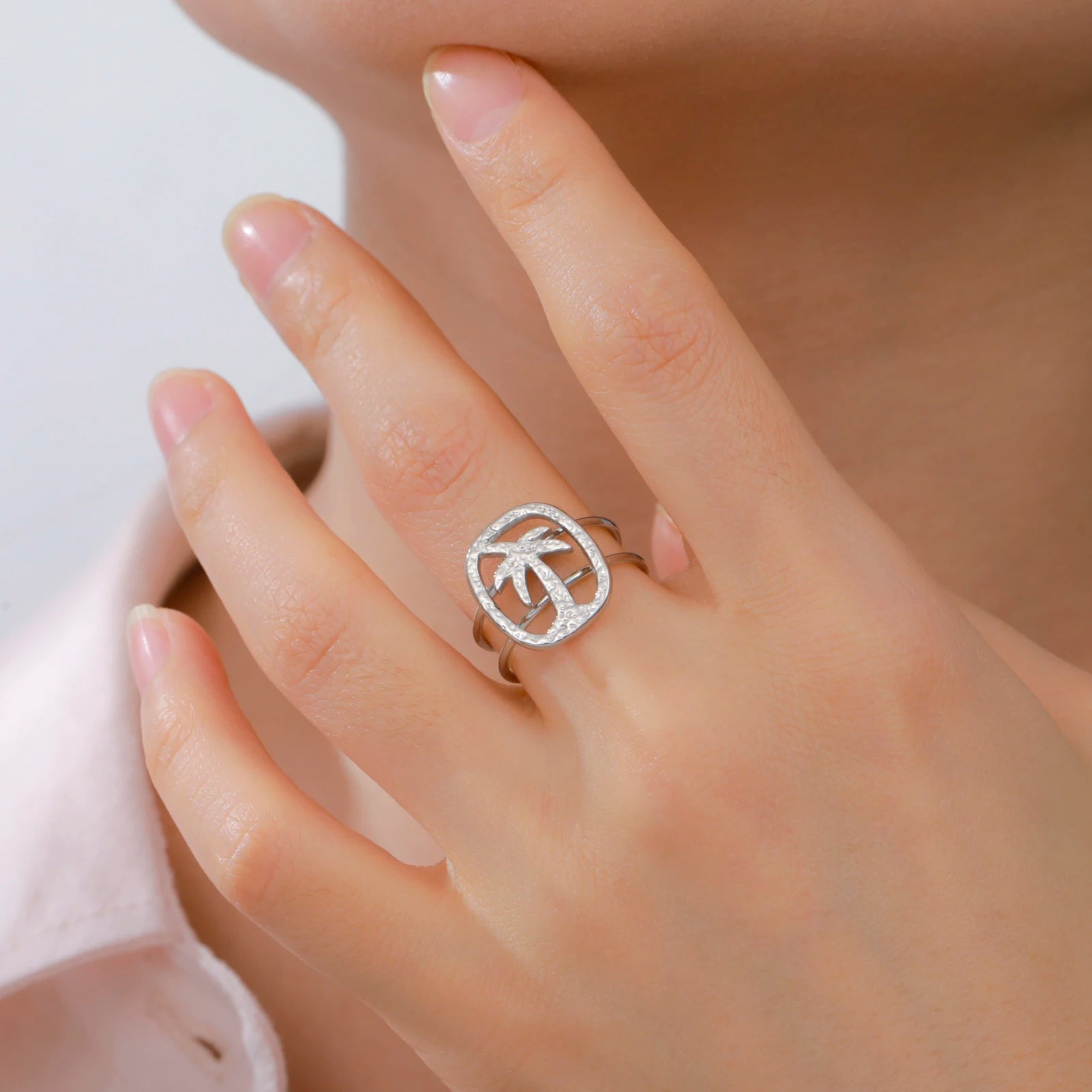 Palm Tree Pattern Silver Ring