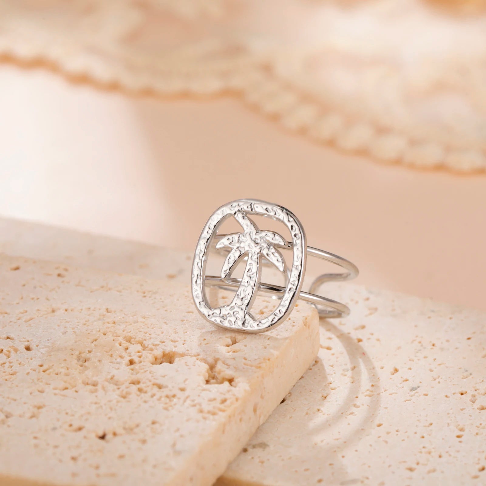 Palm Tree Pattern Silver Ring