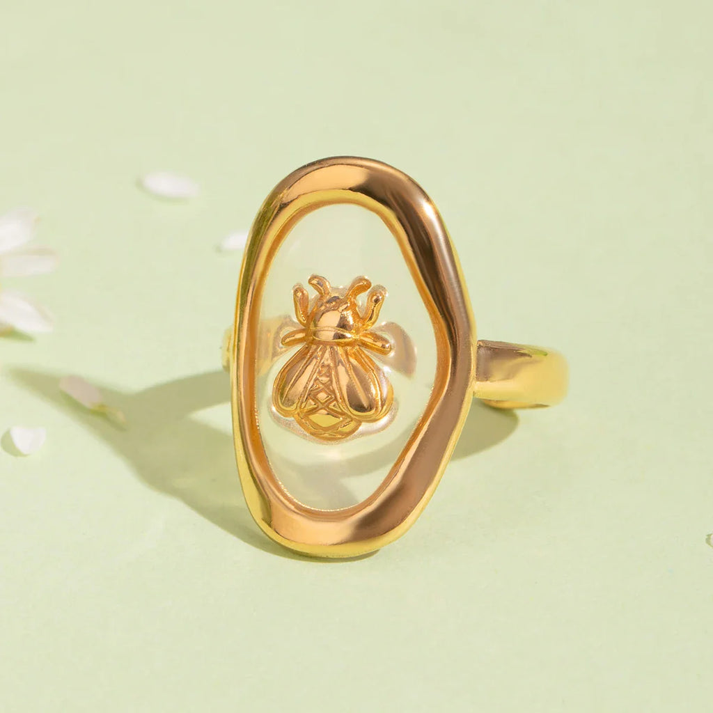Wide bee ring for women