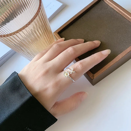 Bague ajustable abeille et fleur