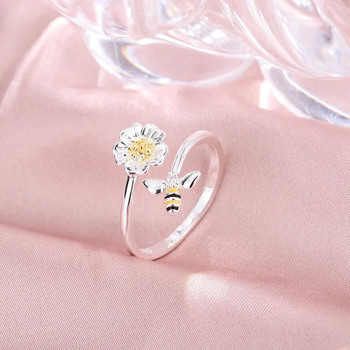 Bague ajustable abeille et fleur