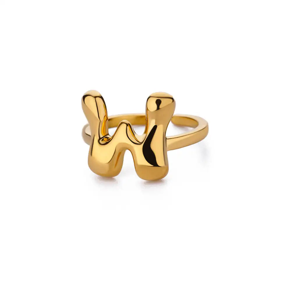 Adjustable personalized ring with initial w