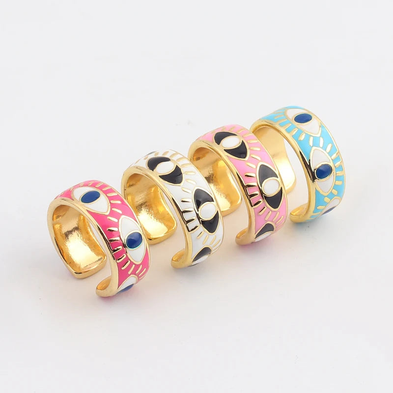 Verstellbarer Emaille-Ring mit blauem-Auge-Motiven