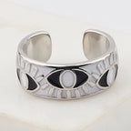 Verstellbarer Emaille-Ring mit blauem-Auge-Motiven in Silber und Weiß