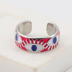 Verstellbarer Emaille-Ring mit blauem-Auge-Motiven in Silber und Rot