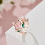 Adjustable cherry blossom and butterfly ring in rose gold