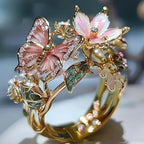 Adjustable cherry blossom and butterfly ring in gold