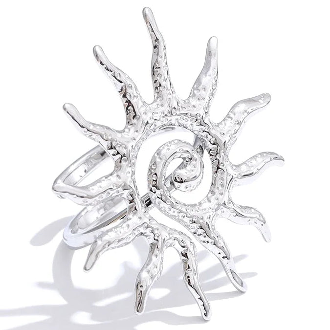 Bague ajustable grand soleil argent