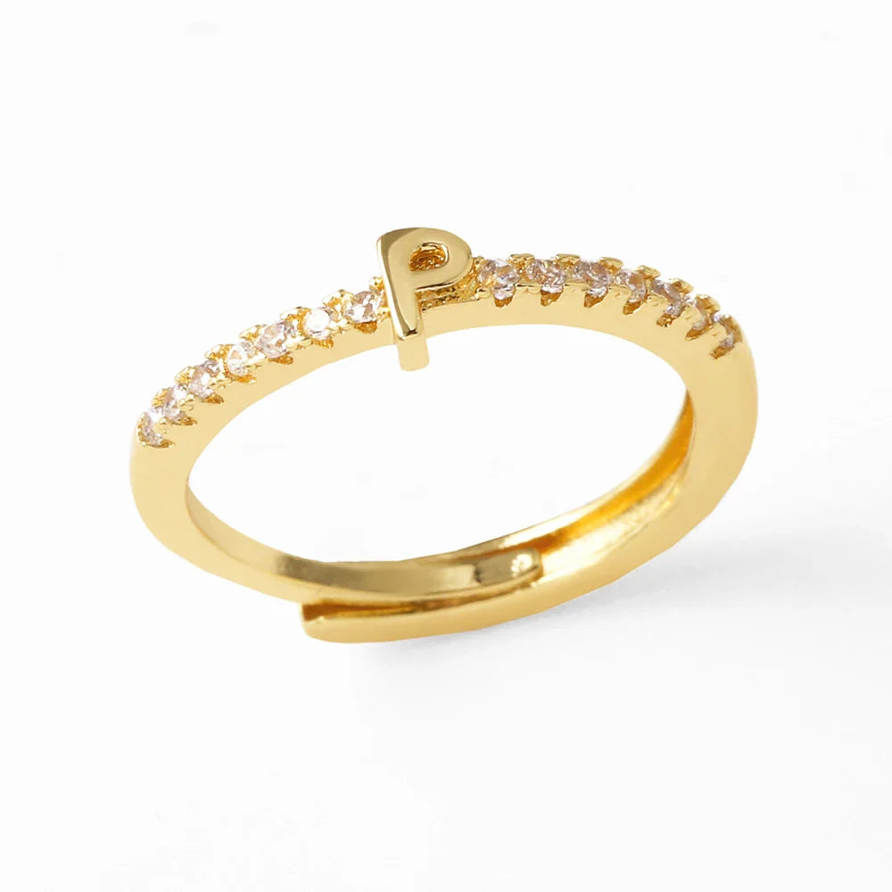 Bague ajustable pour femme avec initiale - lettre