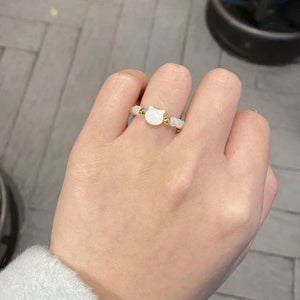 Bague Anneau Chat Pierres blanc