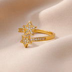 Bague Anneau Doubles Etoiles en Zircon or