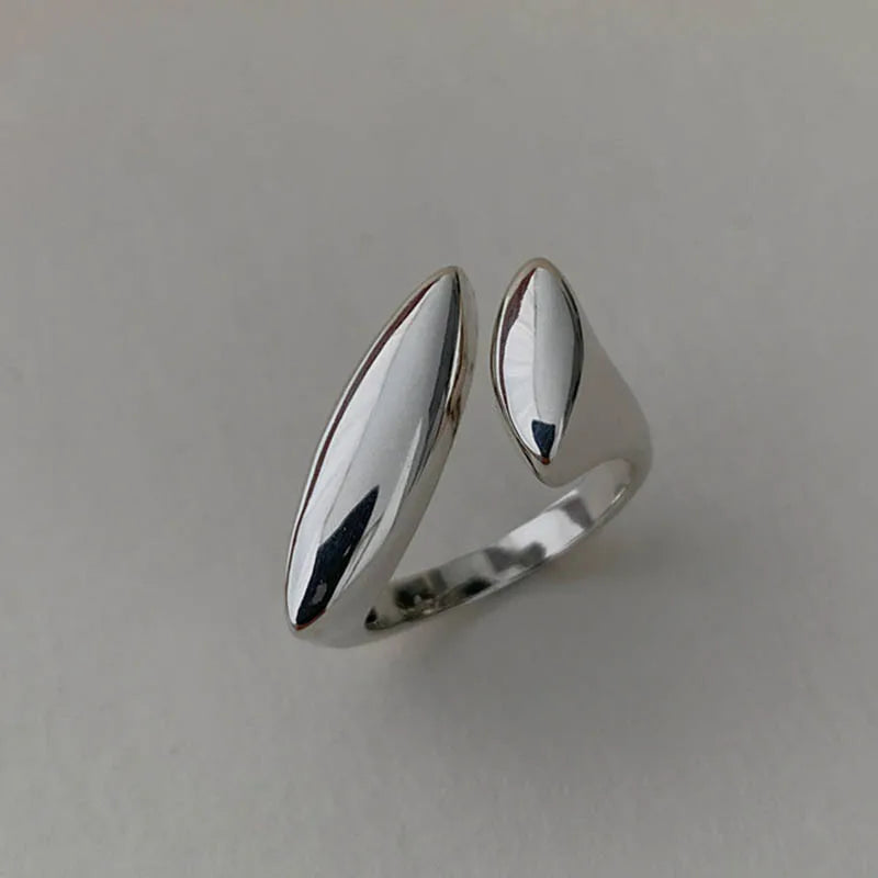 Sidabrinės spalvos žiedas su vandens lašo formos akmeniu