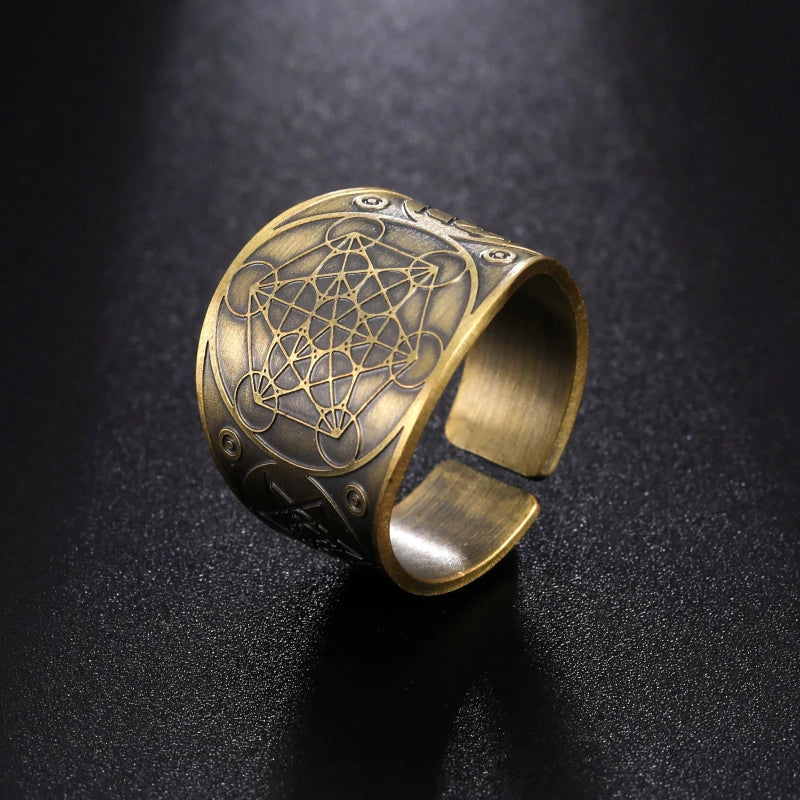 Bague Anneau Homme Cube de Métatron or