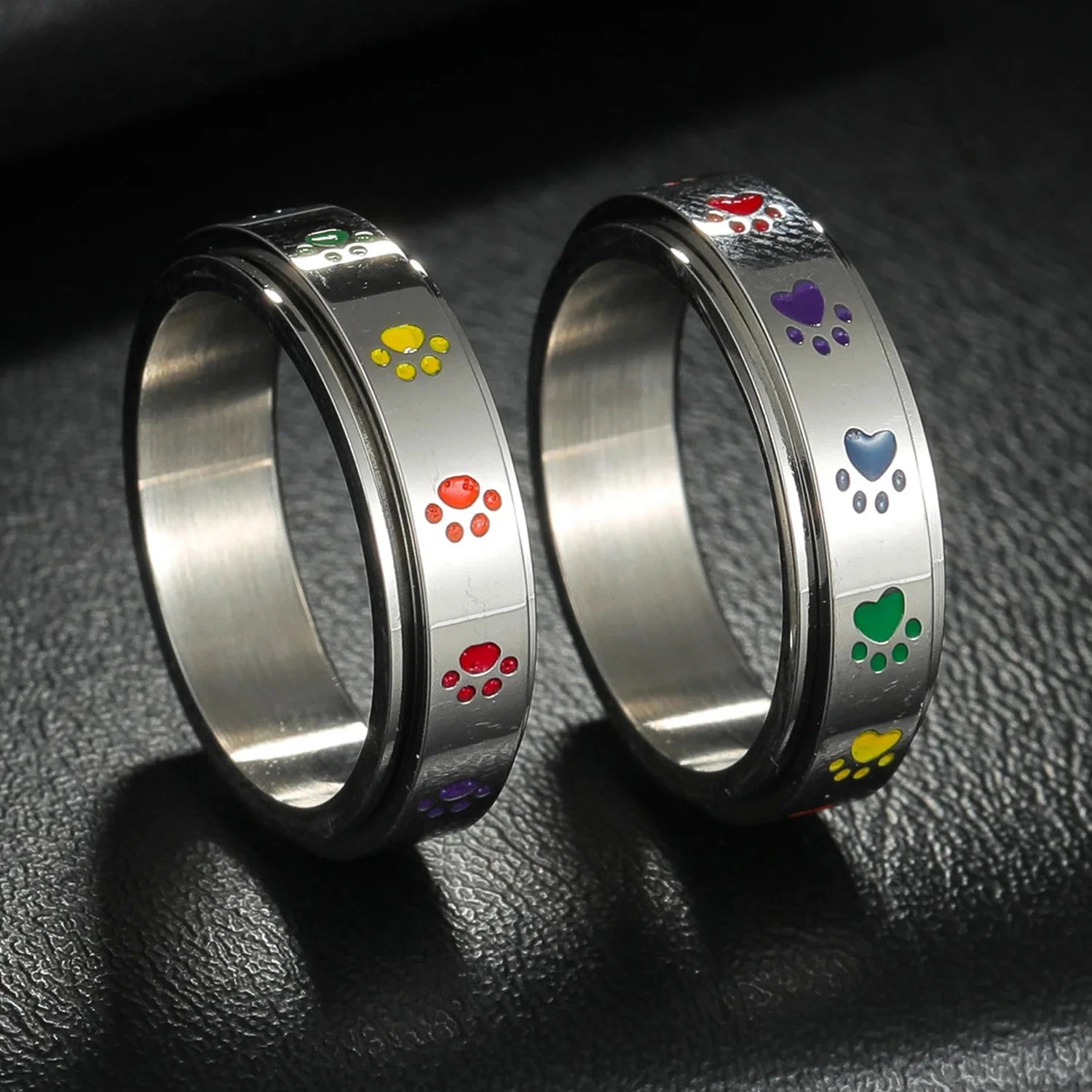 Bague Anneau avec Coeurs ou Pattes Anti-Stress Tournant pattes