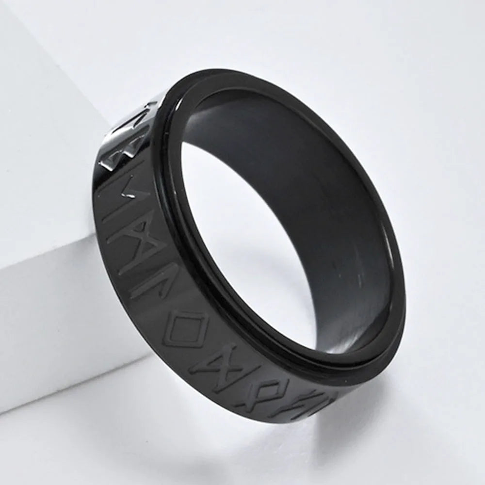 Bague Anneau Viking Homme Anti-Stress Tournant noir