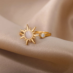 Bague Anti-Stress Anneau Tournant Soleil or