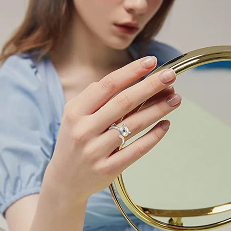 Bague anti-stress chat mignon avec tête rotative