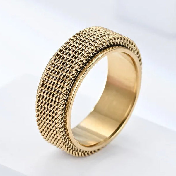 Bague anti-stress rotative à motif torsadé or