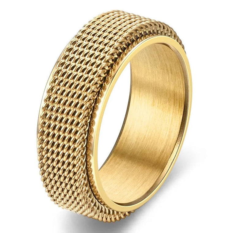 Bague anti-stress rotative à motif torsadé or