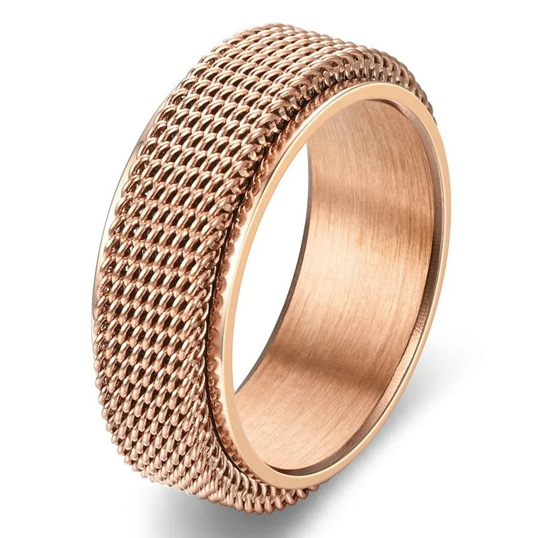 Bague anti-stress rotative à motif torsadé or rose