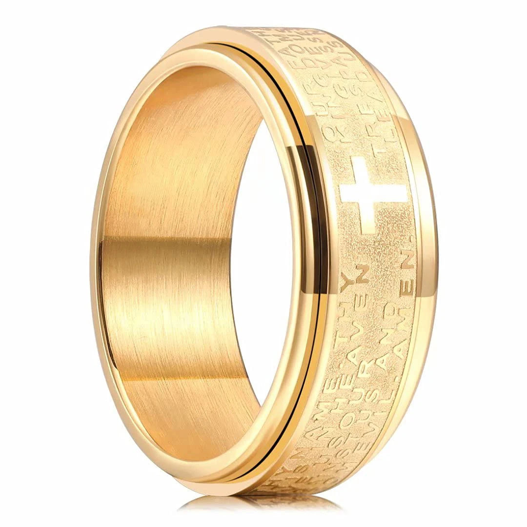 Bague anti-stress rotative avec croix chrétienne or