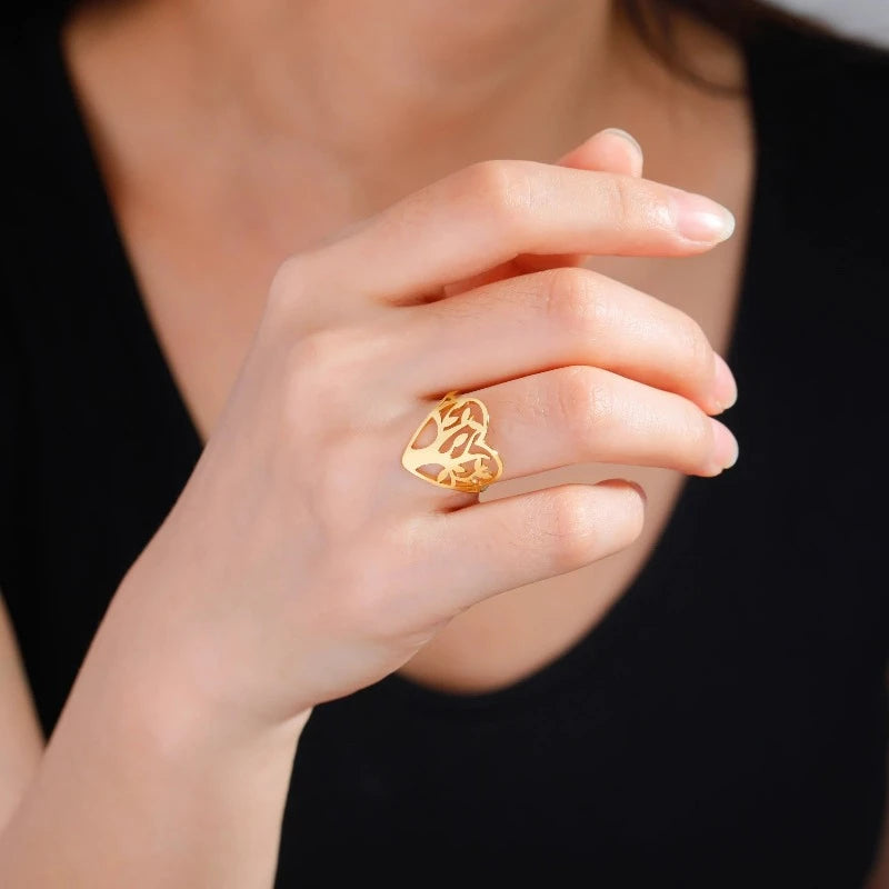 Lebensbaum-Ring für Frauen, Herzring, Siegelring Gold