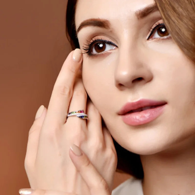 Regenboogring met strass